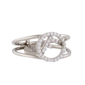 F is Fendi Ring in Silver-Tone Metal & Crystal. Size Large.